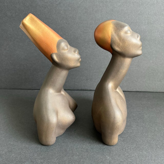 Coffee California Pottery Male & Female Tribal Bust Brayton Laguna Attributed a Pair For Sale - Image 8 of 12
