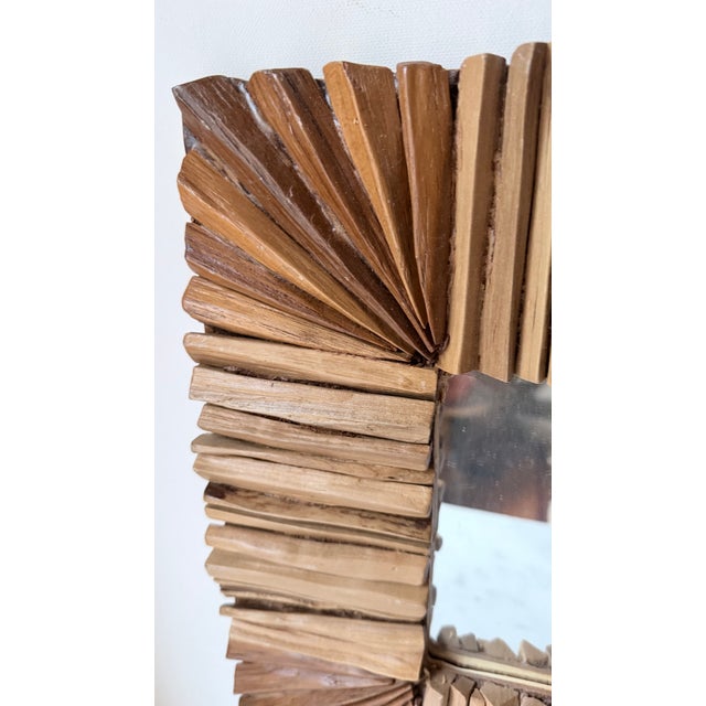 Wood Handcrafted Brown Wooden Driftwood Square Wall Mirror For Sale - Image 7 of 10