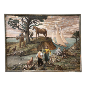 1936 Wpa Era American Scene Modernist Painting "A Connecticut Day" Howard Ahrens