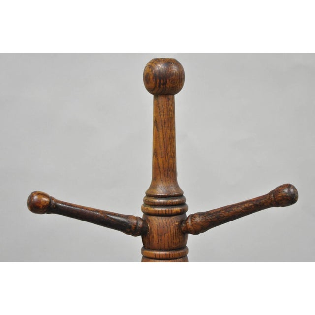 Antique Arts & Crafts Mission Oak Wood Carved Hoof Foot Standing Coat Rack Tree For Sale - Image 13 of 14
