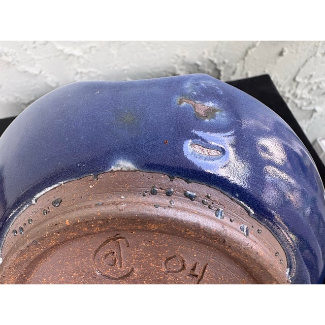 Mid-Century Studio Art Pottery Pouring Vessel – Blue & Beige Stoneware Cruet Form For Sale - Image 11 of 11