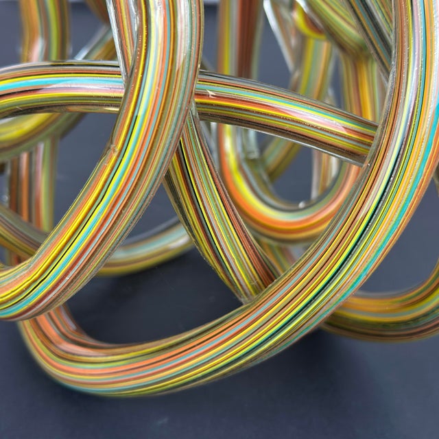 Yellow Large Zanetti Style Murano Glass Multi-Color Striped Twisted and Knotted Rope Sculpture For Sale - Image 8 of 13