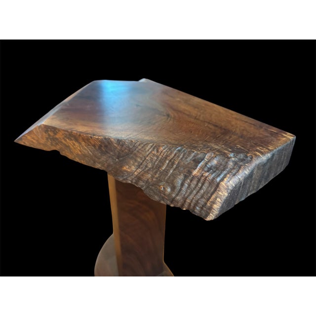Contemporary Handcrafted Live Edge Side Table | Organic Modernist Reclaimed Walnut For Sale - Image 3 of 7