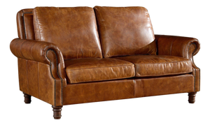 English Rolled Arm Love Seat - Light Brown Leather