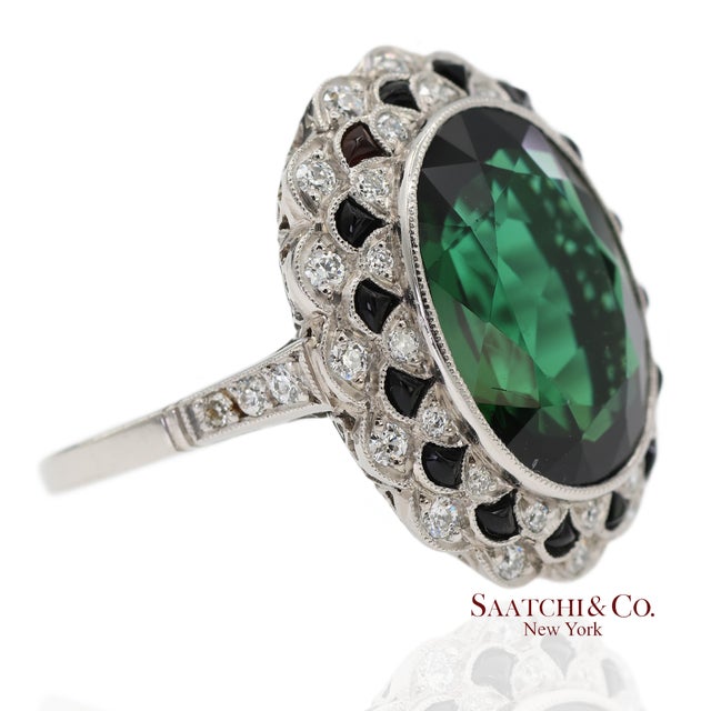 Vintage Platinum 950 Milgrain Natural Diamond and Tourmaline Ring Metal Type: 950 Platinum Total Item Weight: 9.4 Grams...