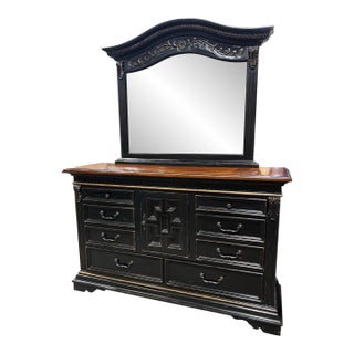 Schnadig Oversized Ornate Dresser and Mirror Set For Sale