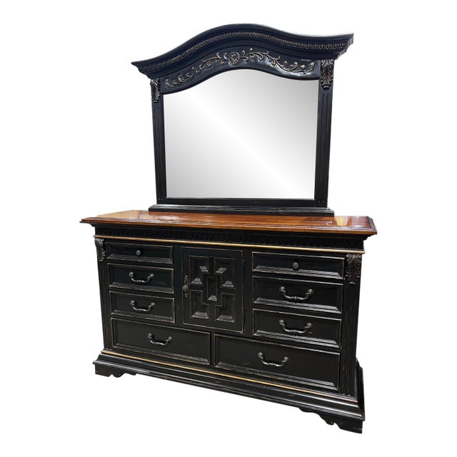 Schnadig Oversized Ornate Dresser and Mirror Set For Sale