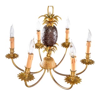 Maison Charles Neoclassical Six Light Pineapple Bronze Chandelier With Sleeves For Sale