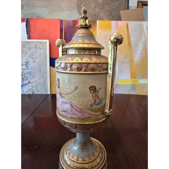 Antique Original Signed Pink Royal Vienna Museum Urn For Sale - Image 4 of 12
