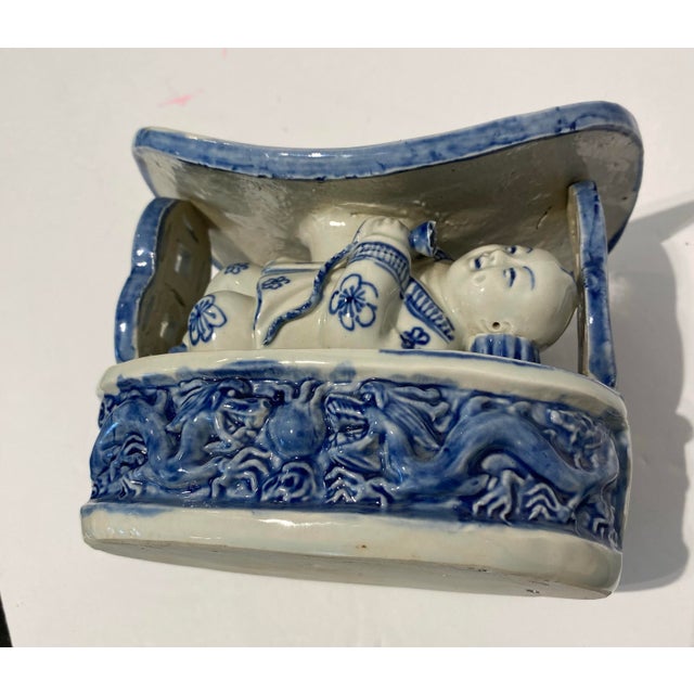 Vintage Chinese Blue and White Porcelain Head/Neck Rest. For Sale - Image 4 of 12
