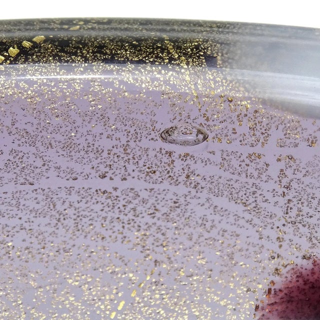 Purple Murano Vintage Gold Flecks Blue Purple Black White Spots Italian Art Glass Midcentury Bowl For Sale - Image 8 of 11