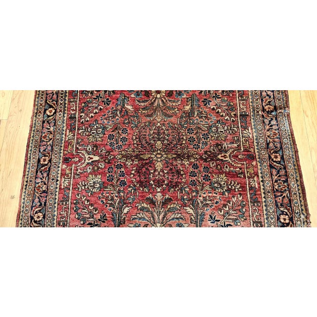 Antique Persian Sarouk Area Rug, Hand-Knotted Wool, Allover Floral Pattern, 3x5, Red & Navy For Sale - Image 10 of 16