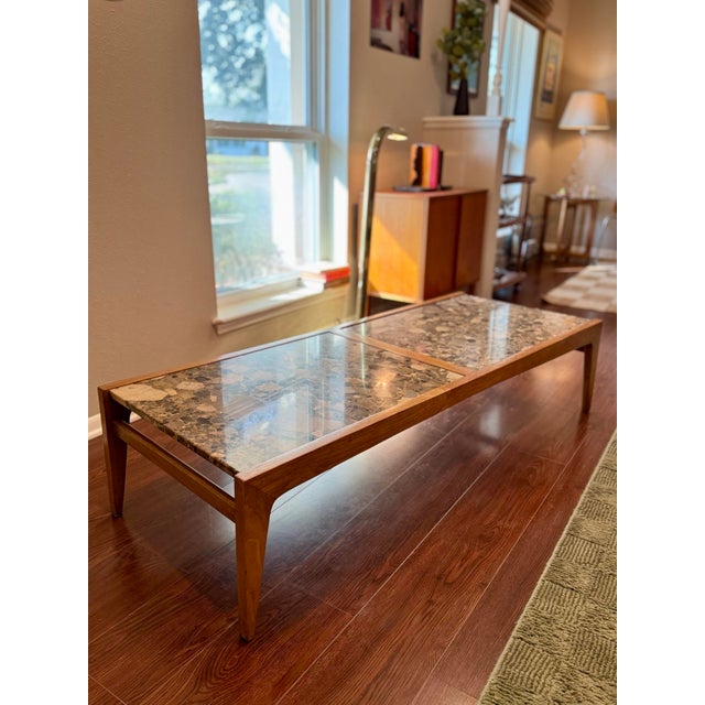 1960s Vintage Walnut Coffee Table With Stone Inserts by Drexel, Circa 1960s. For Sale - Image 5 of 13