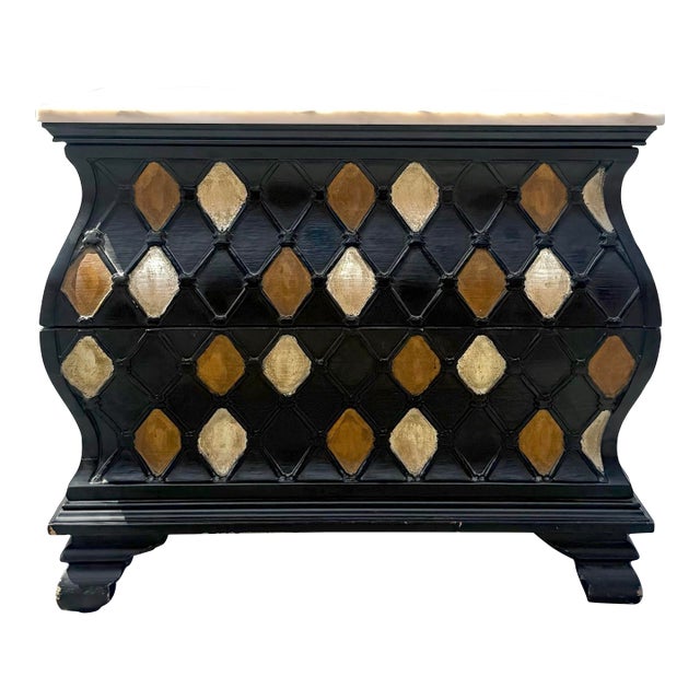 Vintage Harlequin Hand Painted Marble Top Vanleigh Chest of Drawers For Sale