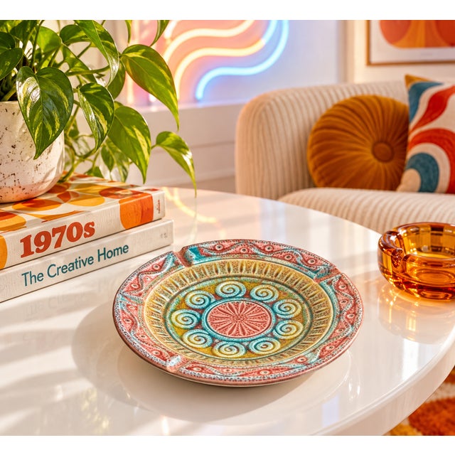 A Vintage, 1970’s Ceramic Ashtray or Catch-All, With a Dimensional Design and Colorful Pigmentation. Good Condition.