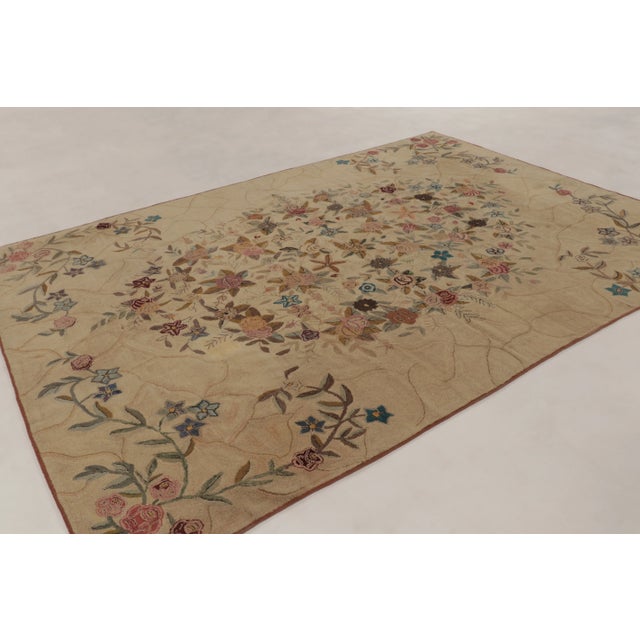 Traditional Antique Hooked Rug in Beige With Ornate Floral Bouquet in Multicolor - Rug & Kilim For Sale - Image 3 of 10