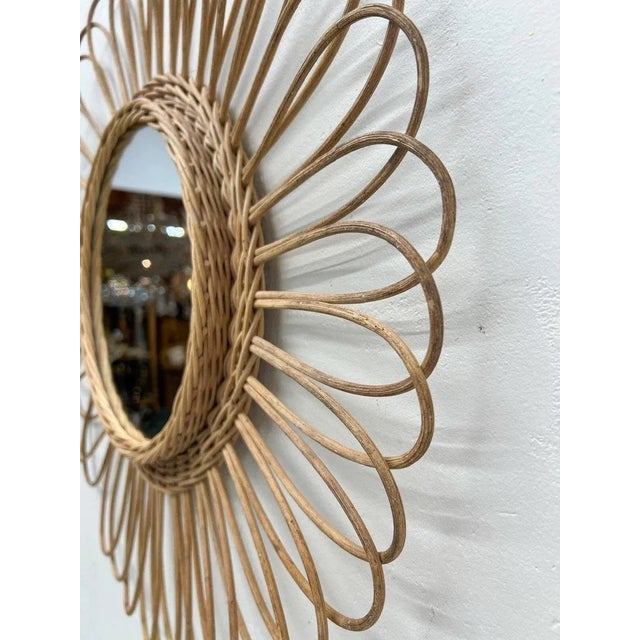 Vintage French Round Rattan Wall Mirror, 1960s For Sale - Image 12 of 13