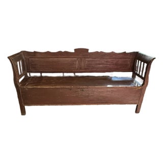 Antique Russian Wooden Storage Bench For Sale