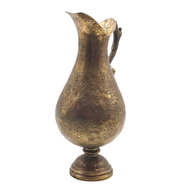 Islamic 19th Century Islamic Arabic Engraved Brass Jug With Figural Handle For Sale - Image 3 of 13