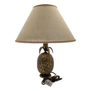 Hollywood Regency Pineapple Table Lamp in Brass with Linen Shades from Maison Le Dauphin, France, 1970s For Sale