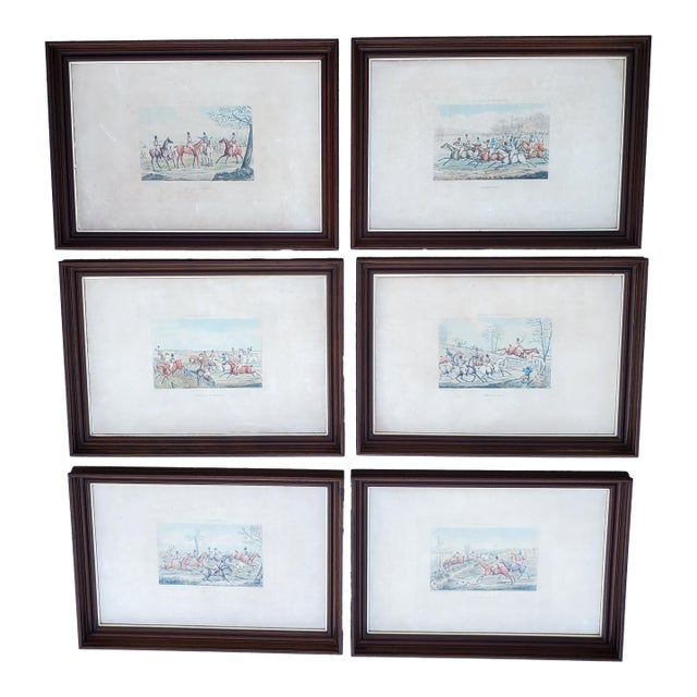 Mid 19th Century Antique Set of Six Framed Hand-Colored Etchings by Henry Thomas Alken (1785–1851) For Sale