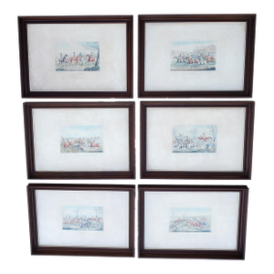 Mid 19th Century Antique Set of Six Framed Hand-Colored Etchings by Henry Thomas Alken (1785–1851)