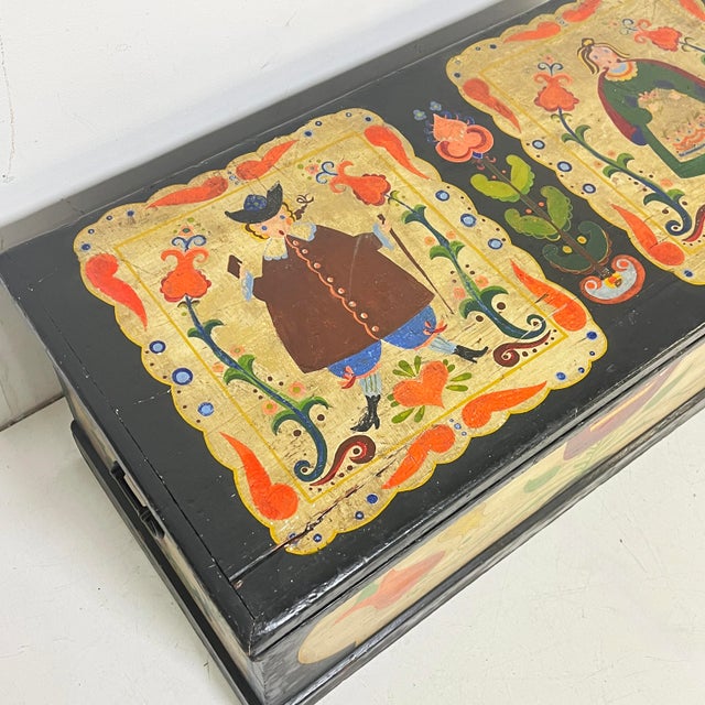 Folk Art D. 1958 Peter Hunt Handpainted Folk Art Wedding Chest, Provincetown For Sale - Image 3 of 9