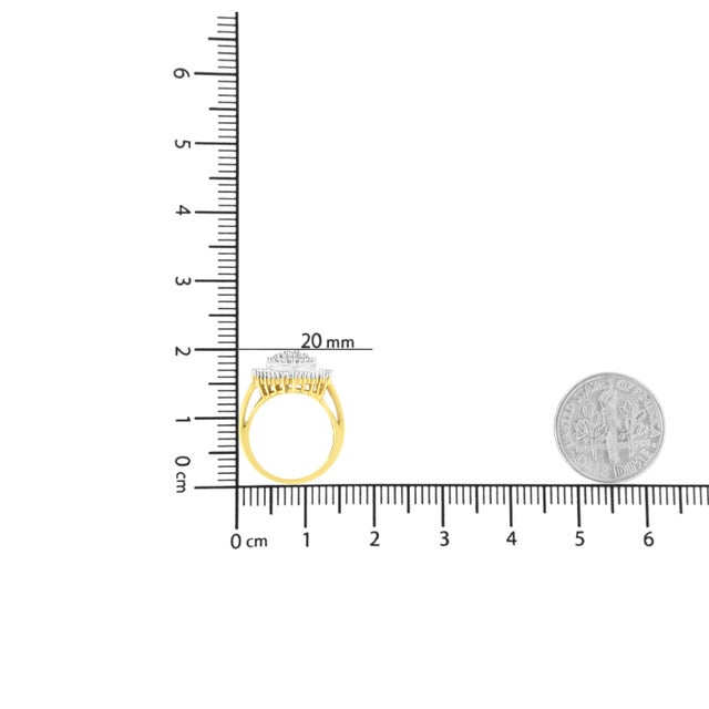 Metal 10K Yellow Gold 1.0 Cttw Round and Baguette Cut Diamond Oval Shaped Cluster Ring - Size 6 For Sale - Image 7 of 7