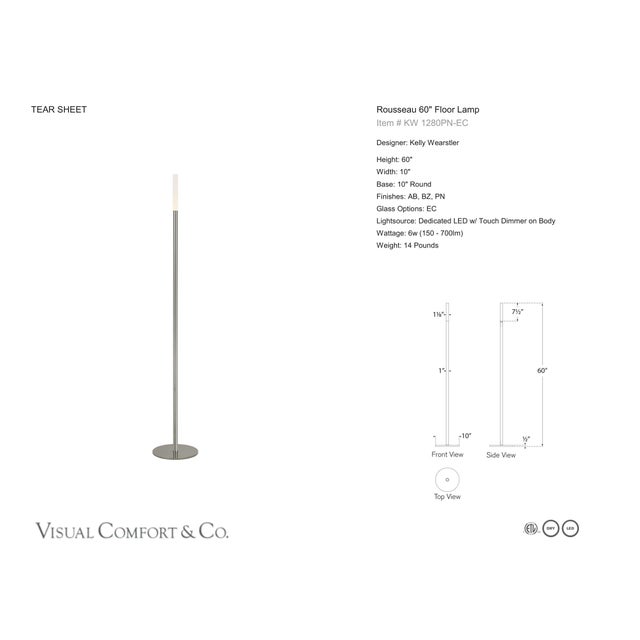 Kelly Wearstler by Visual Comfort Signature Rousseau 60" Floor Lamp in Polished Nickel with Etched Crystal Designer: Kelly...