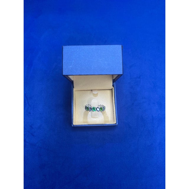 Diamond Emerald Sapphire Tsavorite Flexible Unique Eternity Band White Gold Ring, Size 5 For Sale - Image 12 of 18