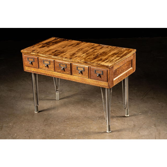 Antique Card Catalog With Mid-Century Legs For Sale - Image 4 of 7