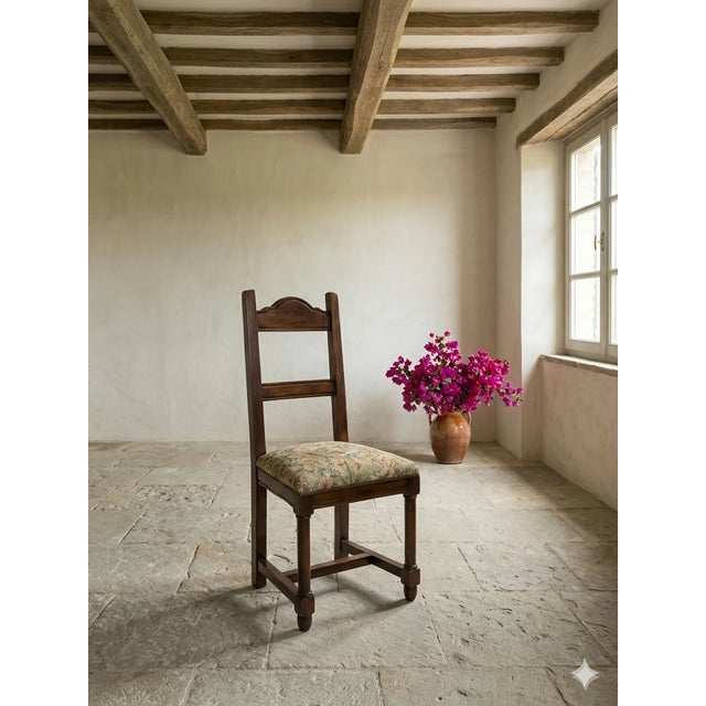 Traditional Mid 20th Century Set of 8 Italian Walnut Refettorio Chairs For Sale - Image 3 of 9