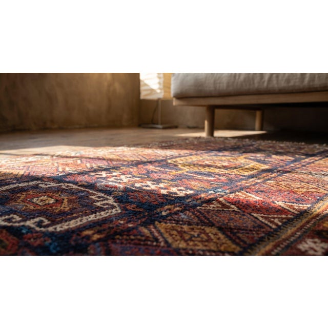 1900s Blue Navy Geometric Tribal Antique W. Persian Kurdish Carpet 3'5" X 17'4" Handknotted Wool Rug For Sale - Image 9 of 9