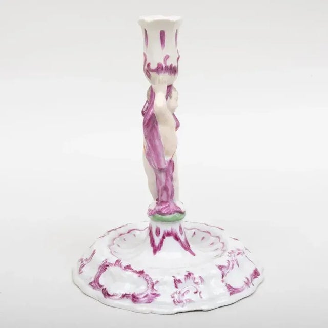 18th Century Antique 18th Century German Baroque Porcelain Candlestick with Figural Putto Angel Stem For Sale - Image 5 of 10