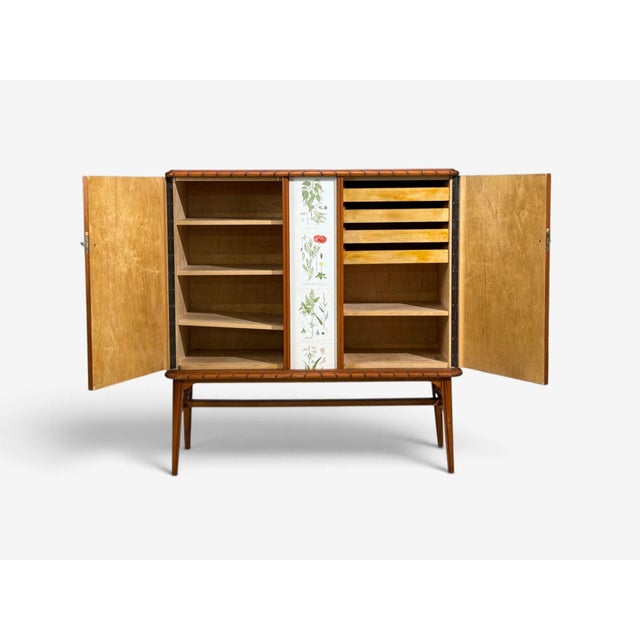 Swedish Modern, Nordens Flora Cabinet, Mahogany, Lithographs, Sweden, 1940s For Sale - Image 12 of 13