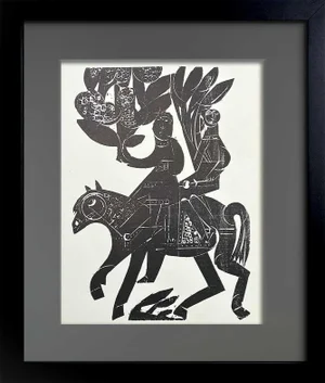 Hap Grieshaber Original Woodcut, (New Year's Ride) 1964 W/Archival Frame