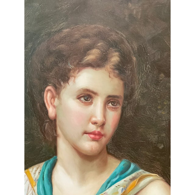 Portraiture 20th Century Gold Framed Oil on Canvas of Female Handmaiden For Sale - Image 3 of 11