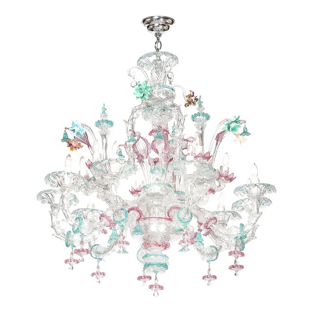 Exquisite & Rare Mid-Century Classical Hand-Blown Murano Twelve Arm Chandelier For Sale