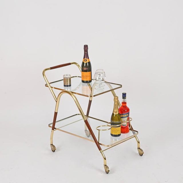 Cesare Lacca Brass and Walnut Bar Cart by Cesare Lacca, Italy, 1950s For Sale - Image 4 of 14