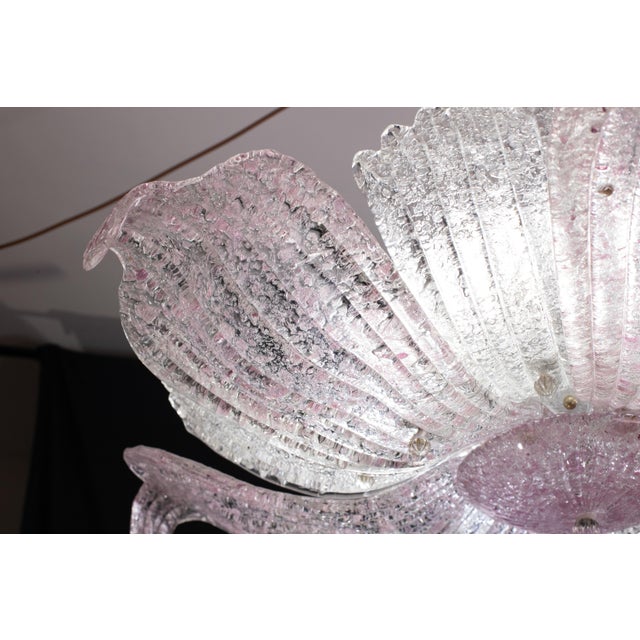 Italian Large Vintage 1980s Murano Glass Ceiling Lamp Pink For Sale - Image 3 of 12