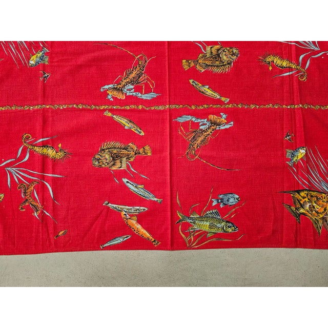 Vintage Marine Print Cotton Tablecloth and Napkins from Lintala, 1970s, Set of 9 For Sale - Image 6 of 11