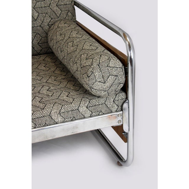 Brown Bauhaus Tubular Steel and Chrome Sofa, Czechoslovakia, 1940s For Sale - Image 8 of 18