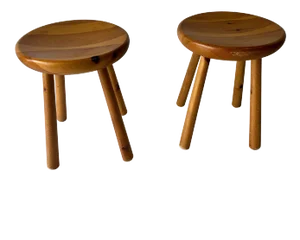 Charlotte Perriand Style Pine Stools - A Pair