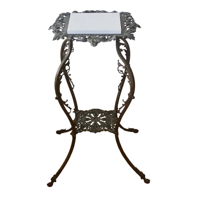 Mid 20th Century Bradley & Hubbard Style Victorian Brass Quartz Footed Plant Stand For Sale