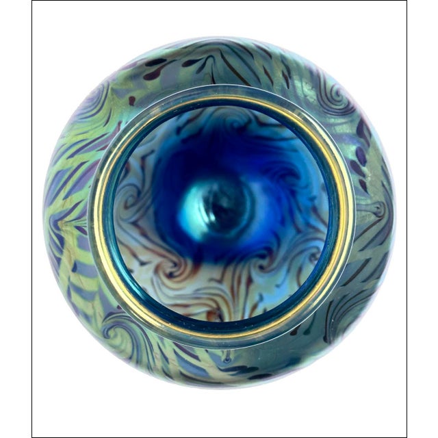 1900 - 1909 Antique Art Nouveau Favrile King Tut Pattern Glass Vase-Signed For Sale - Image 5 of 7