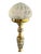 French Art Deco lamp, circa 1940, made of openwork gilt brass with floral motifs. The shade is made of molded glass with a...