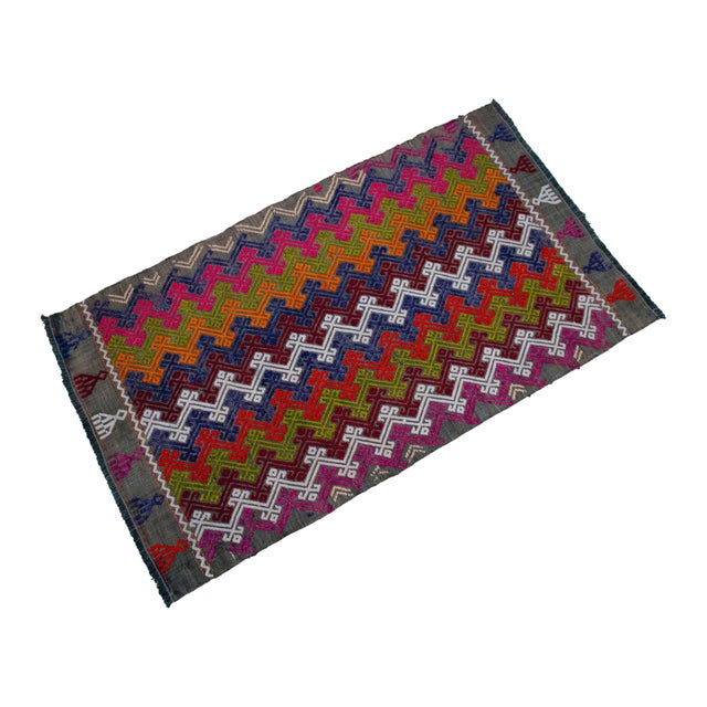 Textile Hand-Made Braided Turkish Kilim Rug Jajim Handwoven Wool Entryway Door Mat 2x3 Ft Approx For Sale - Image 7 of 12