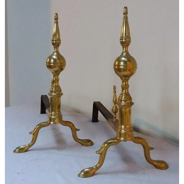 Early 19th Century brass andirons. Great pair of antique Victorian andirons for your home!