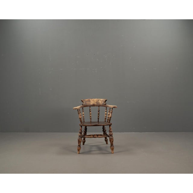 Antique English Elm Wood Captains Chair, 1890s For Sale - Image 11 of 18
