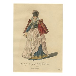 Jeffreys, Lady of Quality in France with a Red Striped Cape, 1757, Engraving For Sale